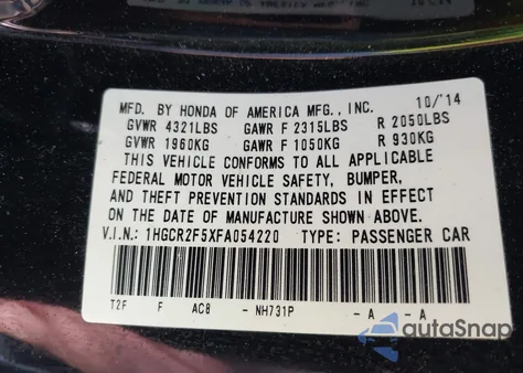 2015 Honda Accord Sport z USA, uszkodzony, nr VIN 1HGCR2F5XFA054220